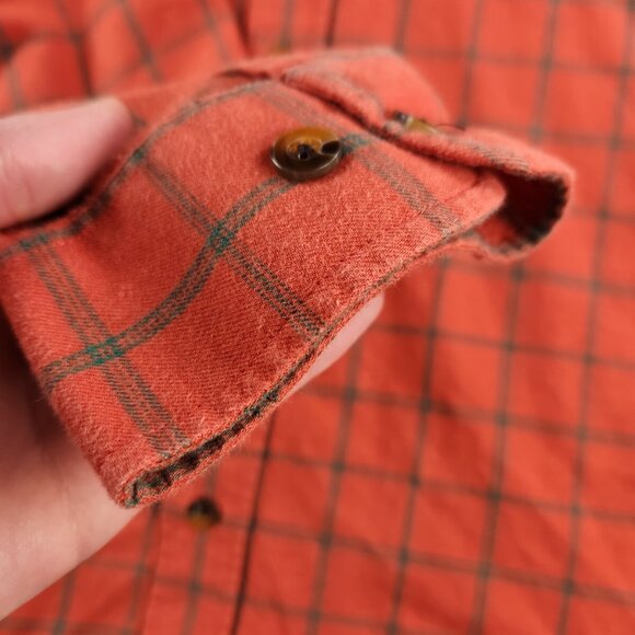 Orvis Large Adult Wool Blend Flannel Soft Lightweight Orange Green Plaid Outdoor - Picture 9 of 16